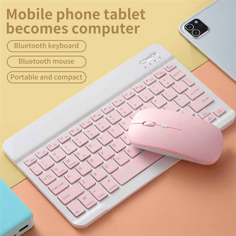 Teclado y ratón inalámbricos con Bluetooth, accesorio de 10 pulgadas para Ipad, teléfono, tableta, portátil, recargable, para Samsung y Xiaomi