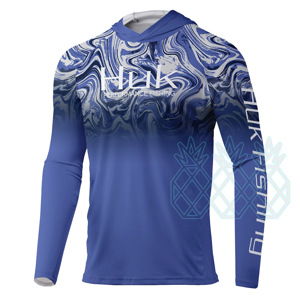 HUK-Camisas de pesca de manga comprida masculina, roupa UV exterior, camisa com capuz, protetor solar respirável, anti mosquito, camisola de pesca fina: XXL / Branco