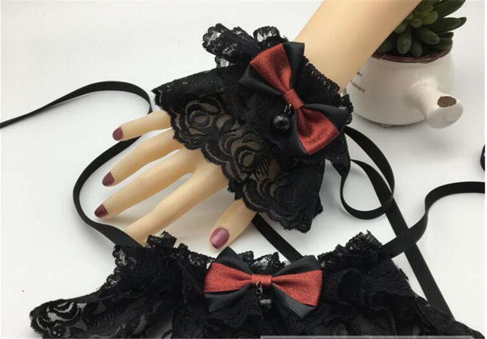 Puños de encaje estilo victoriano gótico Lolita, puño de muñeca con tul Steampunk, ropa de mano, B776: color 5