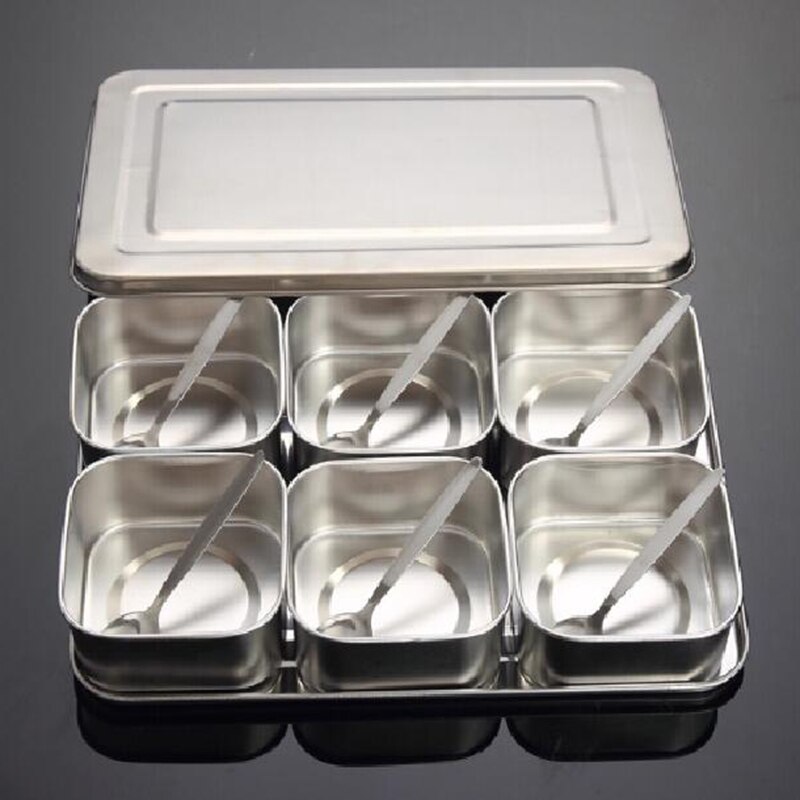 Japanese Stainless Steel Seasoning Box Set Seasoning Jar 6 Grid 8 Grid Optional with Lid Kitchen Health Spice Box