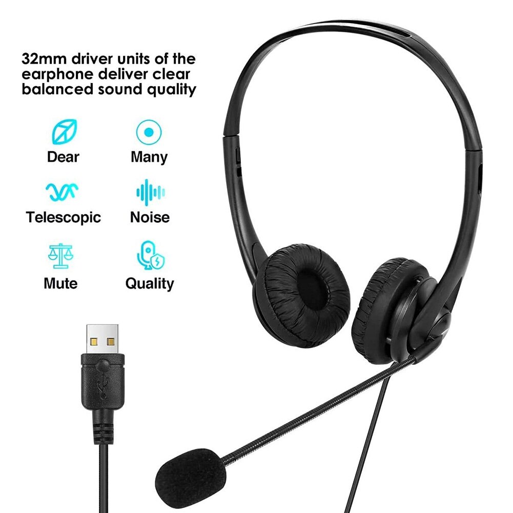 PC Computer Laptop Headphone with Noise Cancelling Microphone Chatting Network Teaching Video Conferencing USB Wired Headset