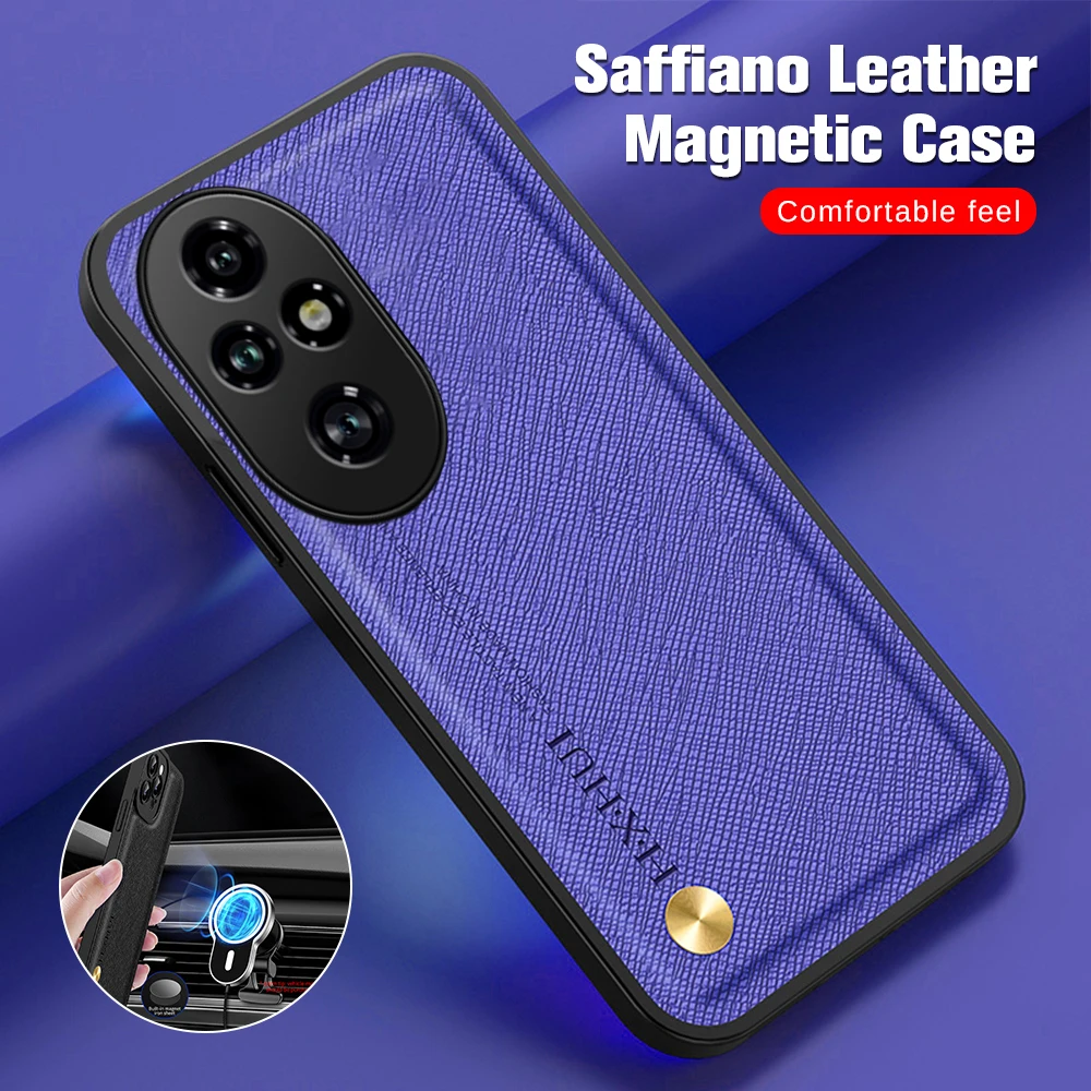 Suporte magnético para carro, capa de couro com textura de grão cruzado para honor200 honor 200 pro honar honer 200pro 5g 200pro, coque à prova de choque