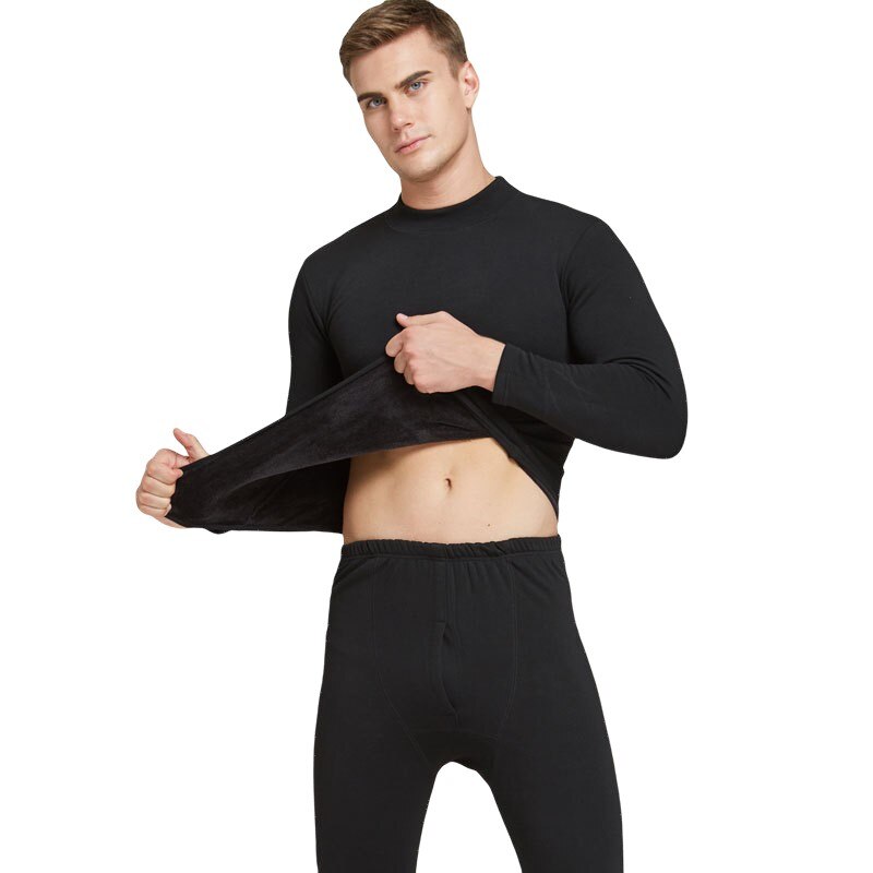 Ropa interior térmica para hombre, Conjunto de camiseta térmica y pantalones de lana de Cuello medio para mantener el calor, de , color negro, Invierno