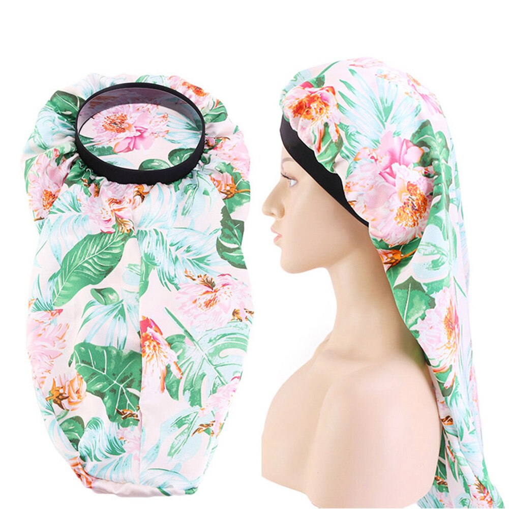 Gorro Floral largo de satén con cola para mujer, gorro para dormir de noche, herramienta de salón, gorro Herramienta de Peinado para el cuidado del cabello