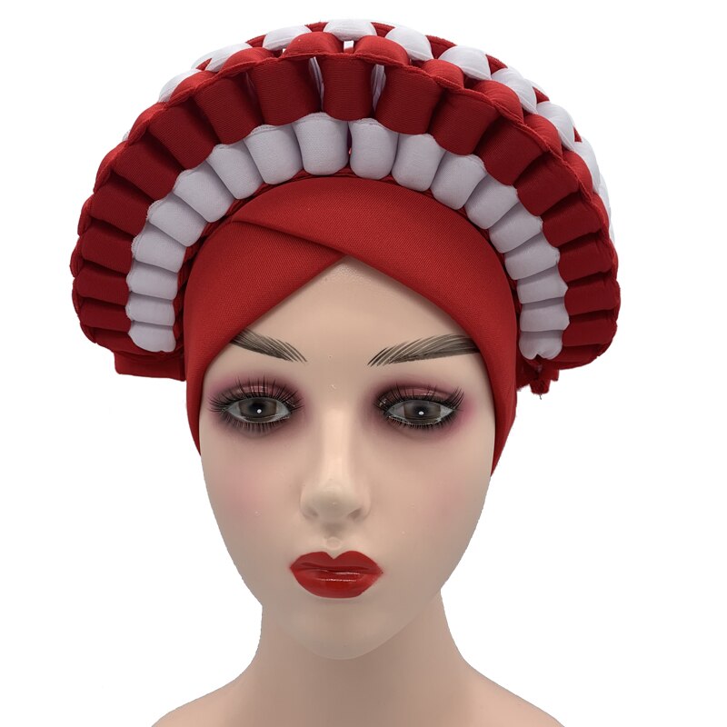 Double Color Handmade Auto Gele Head Ties Already Made Ladies Nigerian African Headtie Female Head Wraps Wedding Gele Headwear: 2