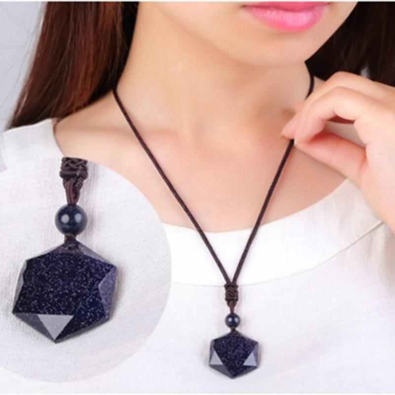 Black Obsidian Six Awn Star Pendant Necklace Jewelry Jade Fine Carved Amulet for Women Men