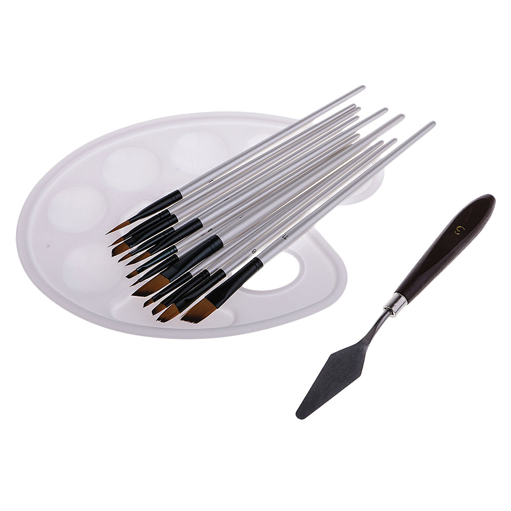 Paint Brushes 12 Pieces Set, Nylon Hair Paint Brush with Palette