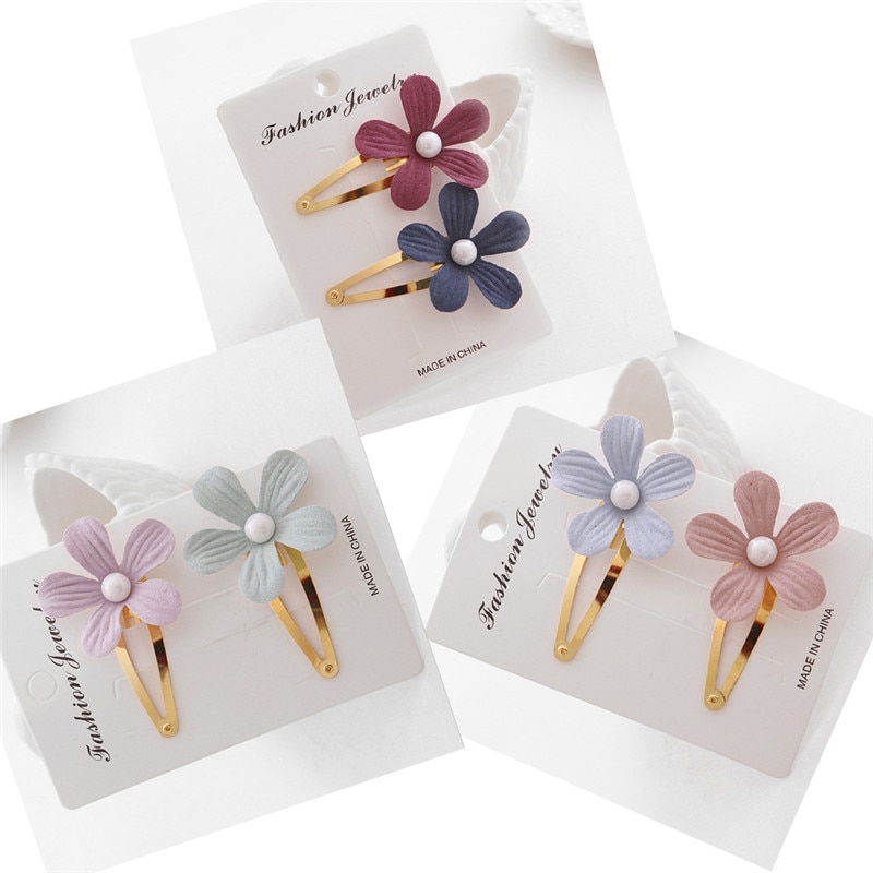 2 pçs criança meninas do bebê crianças pérola flor bohemia grampos de cabelo acessórios grampos de cabelo dos desenhos animados barrette presente foto