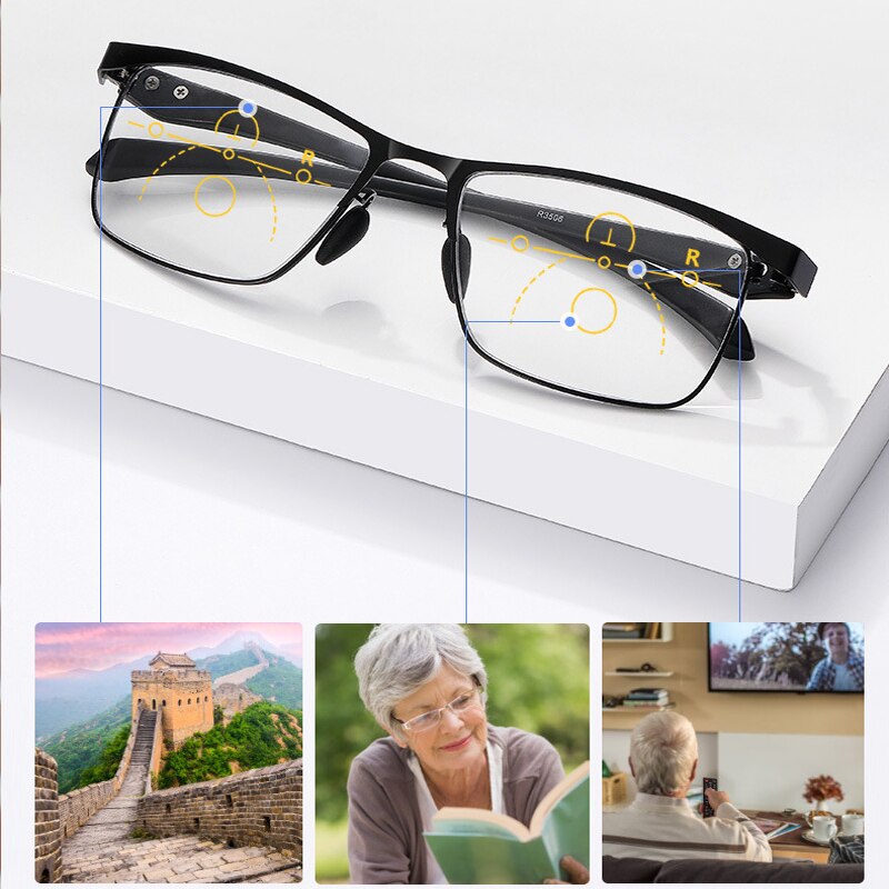 Ultra Licht Meekleurende Progressieve Multifocale Leesbril Mannen Anti-Blue Ray Vergrootglas Verziend Glazen Metalen TR90 1.5