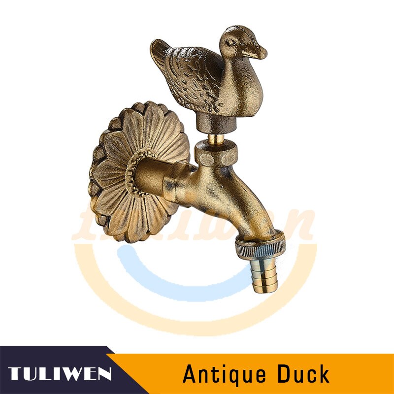 Decorative Antique Brass Garden Outdoor Faucet Cold Water Tap - With a Set of Brass Quick Connecter for 1/2&quot; Inches Hose: Duck-Antique