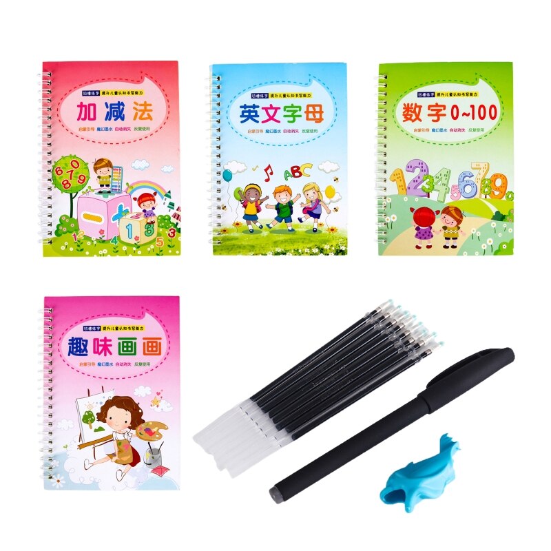 Kids Magic Writing Board Reusable Magic Writing Paste Children,Be Reused Handwriting Copybook Set Magic Calligraphy Trac