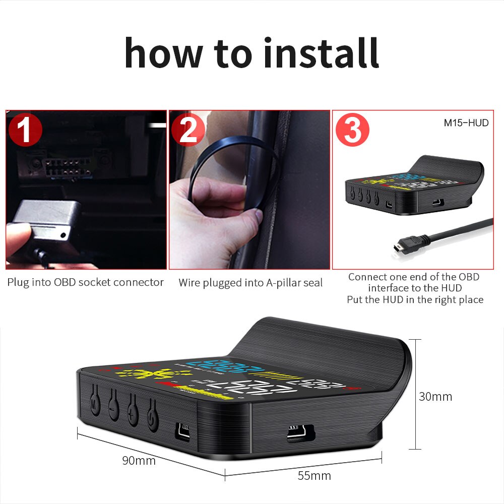 GEYIREN-pantalla electrónica M15 para coche, velocímetros por exceso de velocidad, proyector OBD2 de advertencia, voltaje