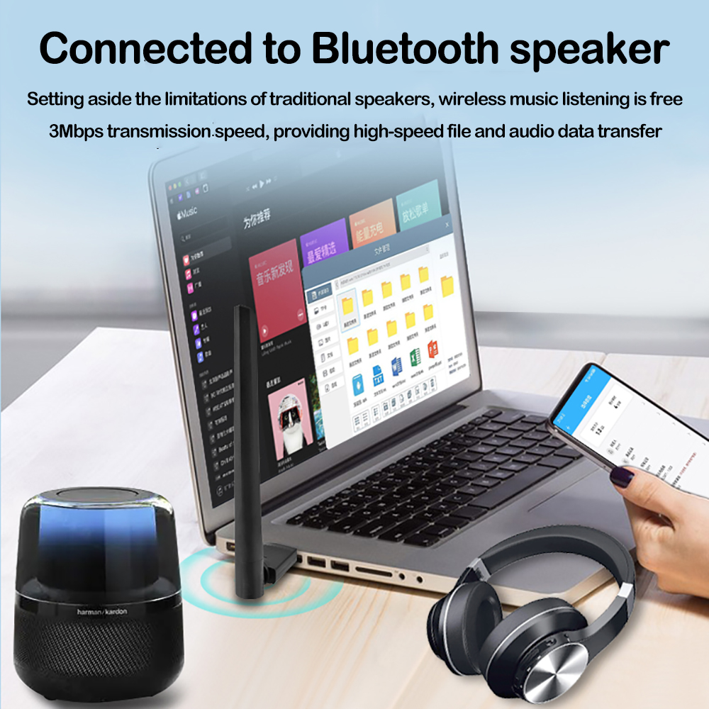 USB Bluetooth 6.0 Adapter Wireless Audio Receiver Transmitter for PC Mouse Keyboard Headphone Speaker Win 8.1/10/11 Driver Free