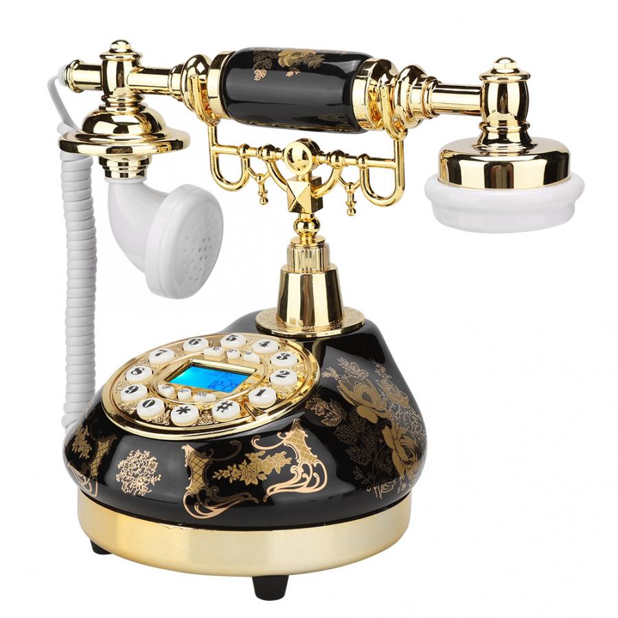 Teléfono de escritorio Retro antiguo, teléfono fijo para el hogar, cerámica, negro, dorado, patrón de flores, Vintage, para oficina y Hotel