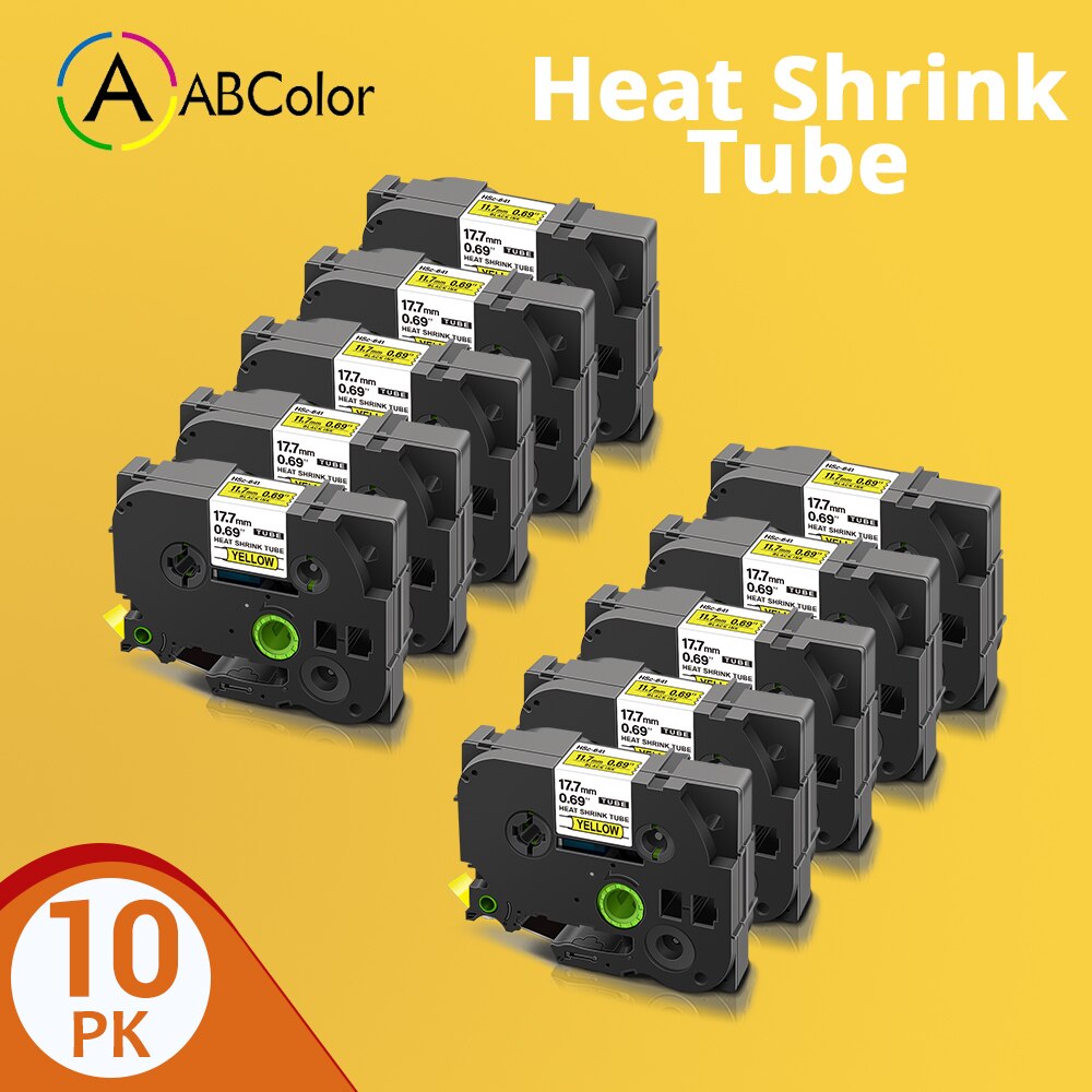18mm Band für Brother HSe-241 HSe-641 HSe 241 641 hse241 hse641 Schrumpf Schlauch Label Band Für Brother P touch Label Maker: 10PK Black on Yellow
