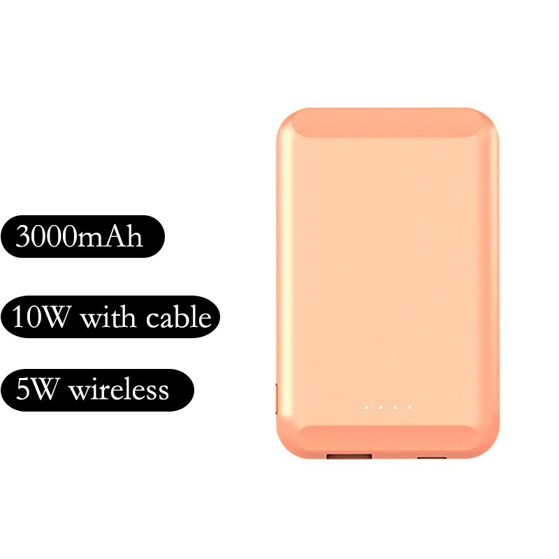 New20W Fast Magnetic Wireless Portable Charger For Magsafe Charger Power Bank For iphone 12 xaiomi Mobile Battery Large Capacity: 3000mAh 5W pink