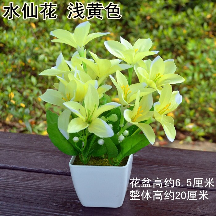 Artificial Narcissus Plants Bonsai Fresh Green Plants Bonsai Desktop Small Potted Office Mini Pot: Square Pots Daffodils Pale Yellow