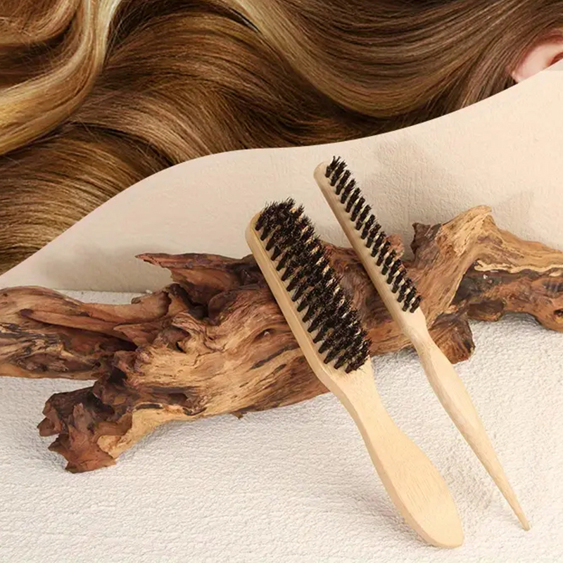 Hair Brushes With Bristles2pcs, Hair BrushBristles With Wooden Handle, ProfessionalHair Brushes For Home And Salon