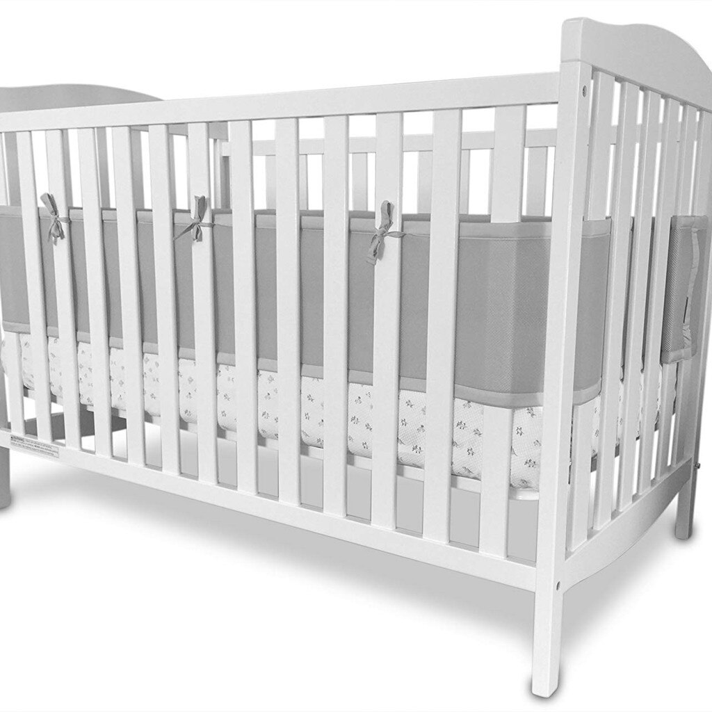 Breathable Crib Bumper Grey Mesh Crib Bumper for Full-Size Crib Breathable Mesh Cama Infantil Bedbumper Kids Bed Crib Bumper