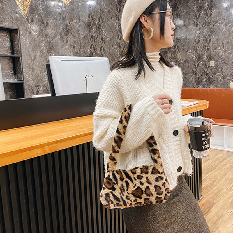 Winter Vintage Zebra Patroon Schouder Onderarm Zak Vrouwelijke Pluche Herfst Handtas Zachte Warme Bont Tote Purse Voor Lady Clutch Bag sac