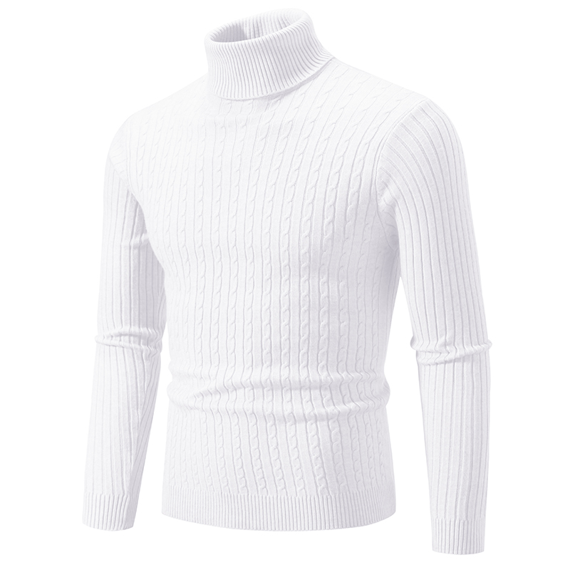 Herregenser med høy hals ensfarget pullover strikket varm avslappet polokrage joggetøy ull herre vinter utendørs topper: M / Hvit