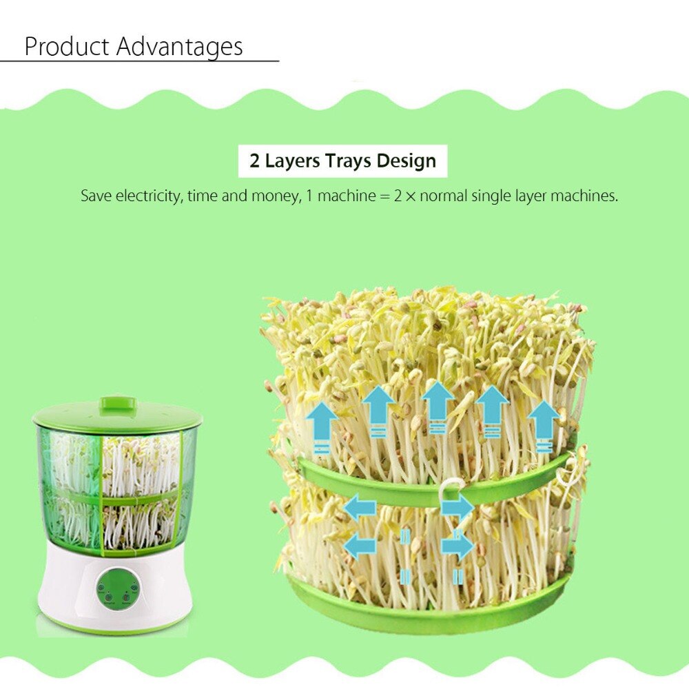 110V/220V Automatic Bean Sprouts Maker Thermostat Electric Germinator Green Seedling Sprout Growth Bucket Machine US EU