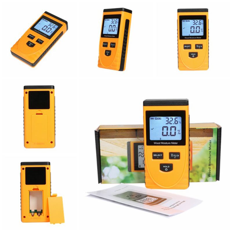 Digital LCD Display Inductive Wood Moisture Meter Ambient Temperature Tester