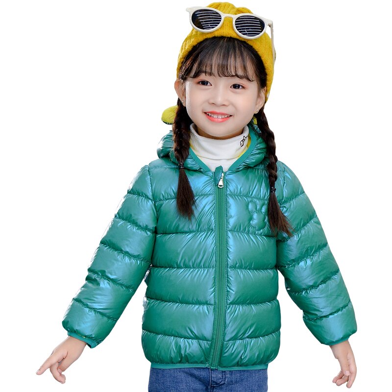HIPAC Boy Girl Winter Coat Shiny Child Jacket Windproof Baby Boys Girls Warm Children Outfits for Kids Clothes Snowsuit: Green / 90