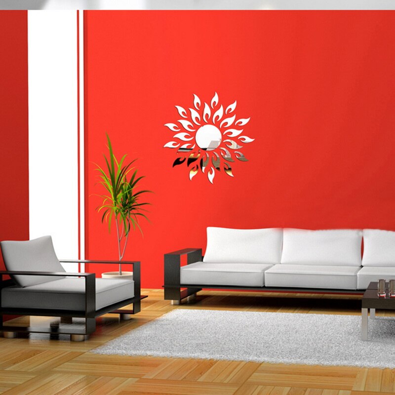 Solsikke spejl wallstickers diy sølv reflekterende klistermærke værelse dekoration aftagelig wall sticker hjem stue kunst indretning