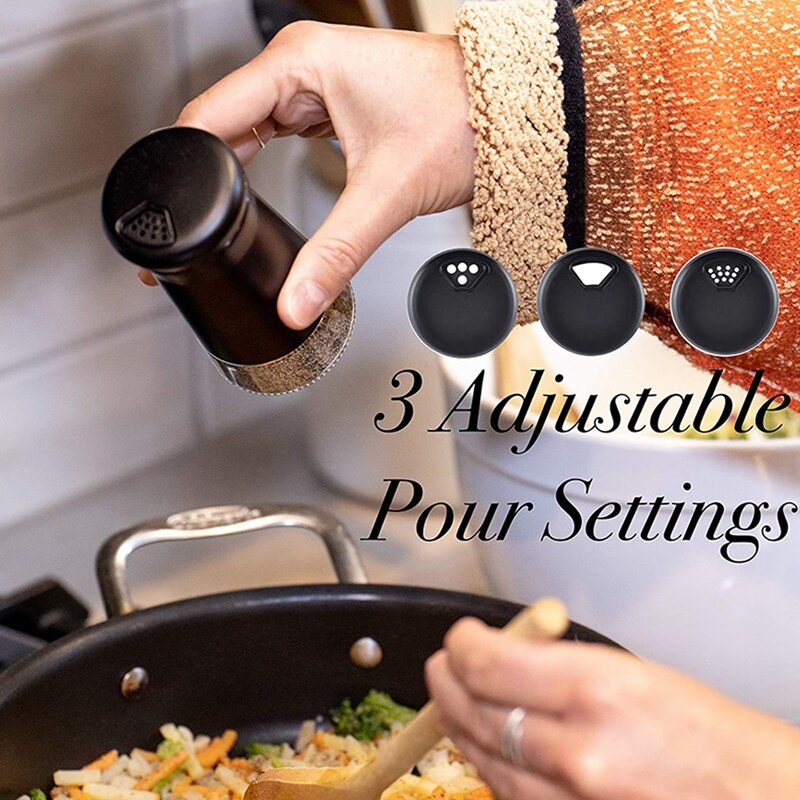 Pepper Shakers with Adjustable Pour Holes Stainless Steel Salt and Pepper Dispenser Perfect for Sea Salts 2Pcs