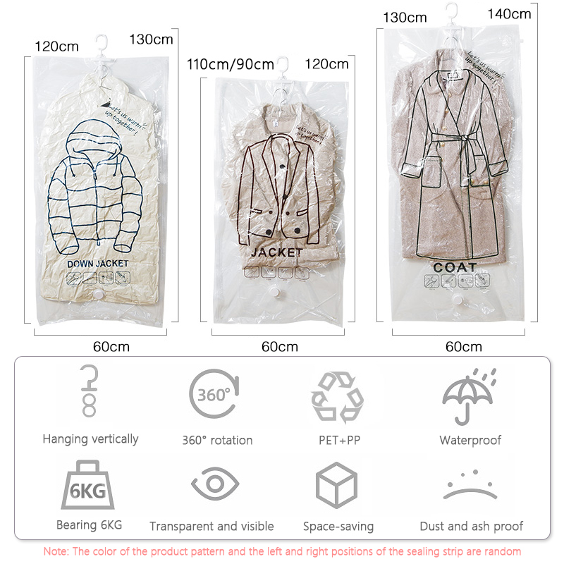 Compression Bag Hanging Vacuum Storage Bag Seal Storage Clothing Bags for Suits, Dress Coats or Jackets, Closet Organizer