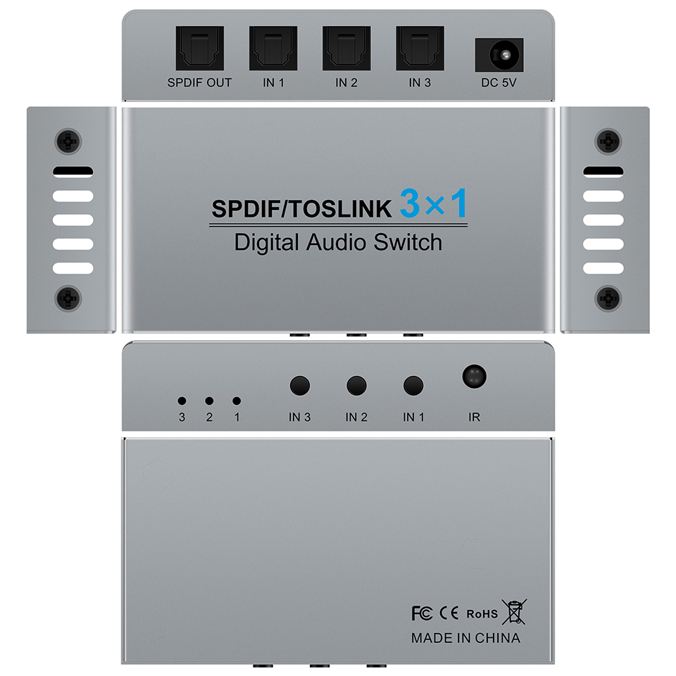 3 in 1 out Spdif Toslink Optical Digital Audio Switch Splitter 3x1 SPDIF supporto per cavo ottico DTS AC3 Box per lettore CD DVD