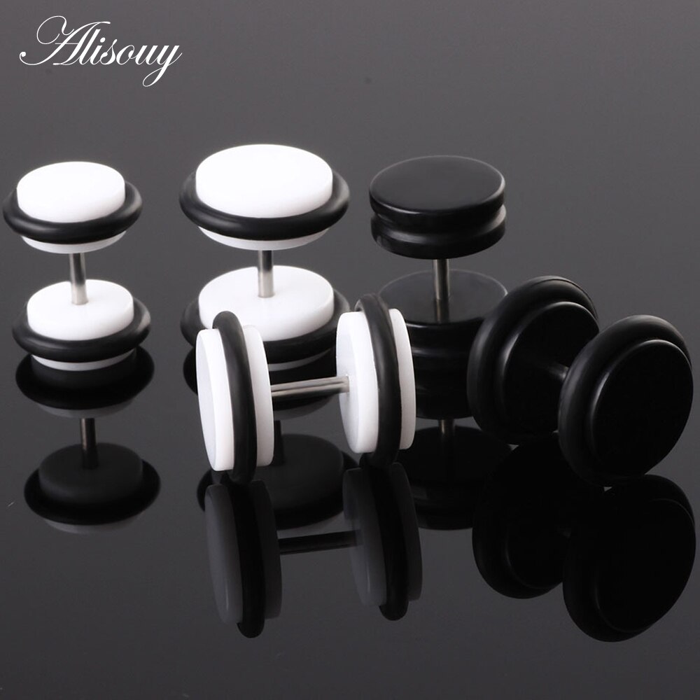 Alisouy 2 Pcs Oorbellen Mannen Vrouwen Stud Acryl Mode Stud Oorbellen Lichaam Sieraden Wit Zwart 6Mm 8Mm 10mm Ear Body Jewelry