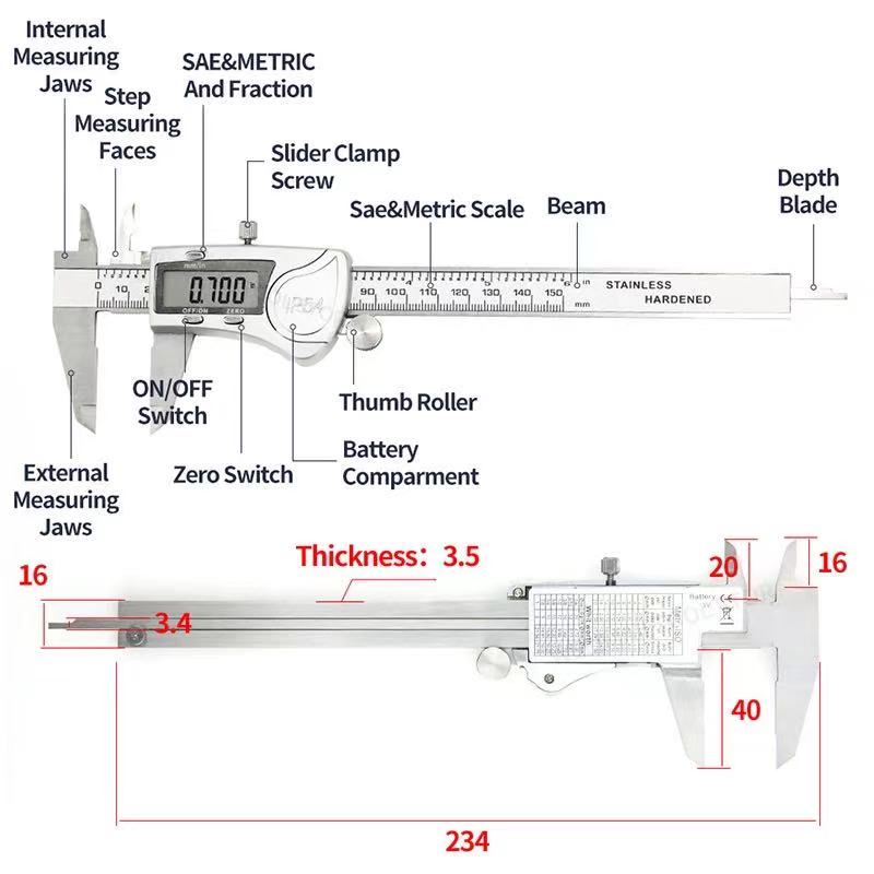 Digital Metal Caliper Electronic Vernier Calipers tool Micrometer Ruler Stainless Steel/Plastic Measuring Tools IP54 0-150mm