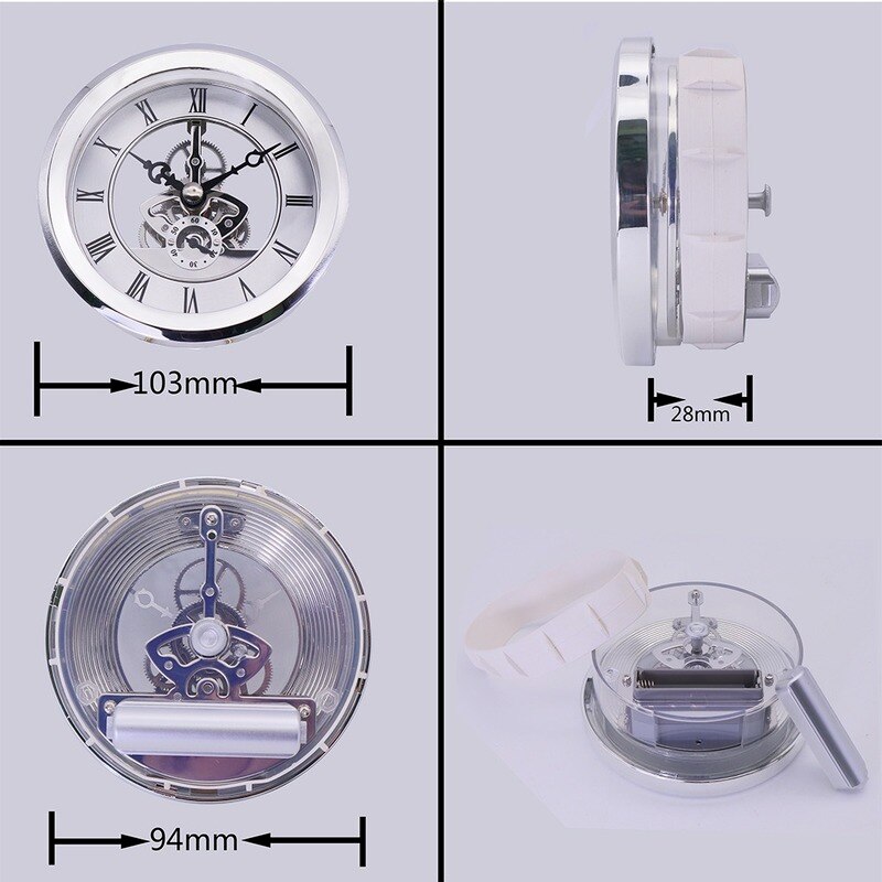 Clock Mechanism Built-In Clock Transparent Metal Gear Clock Movement Clocks Wall Home Decor Living Room Silver 103mm Diameter