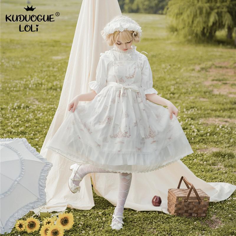 Lolita JSK robe chemise ensemble fille Kawaii femmes haut bretelles gothique thé fête doux Vestidos victorien mignon longue Loli robe pour les femmes
