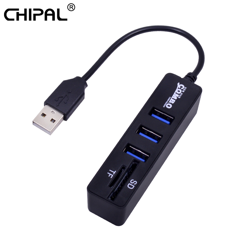 Chipal høy hastighet 2 i 1 combo 3 havn usb 2.0 hub splitter kortleser til sd tf mikro sd til pc tilbehør til bærbar pc