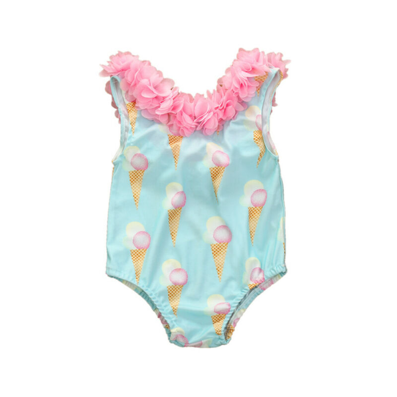 Lille barn baby pige badetøj sommer ærmeløs is print bikini badedragt svømmetøj et stykke blødt badetøj 1-5y