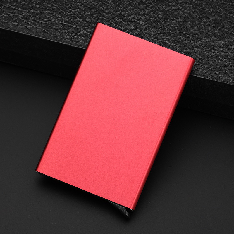 Portable Bank Card Box Anti-theft Brush ID Credit Card Box Simple Business Card Box Aluminum Alloy Card Box Metal Wallets Pocket: Red