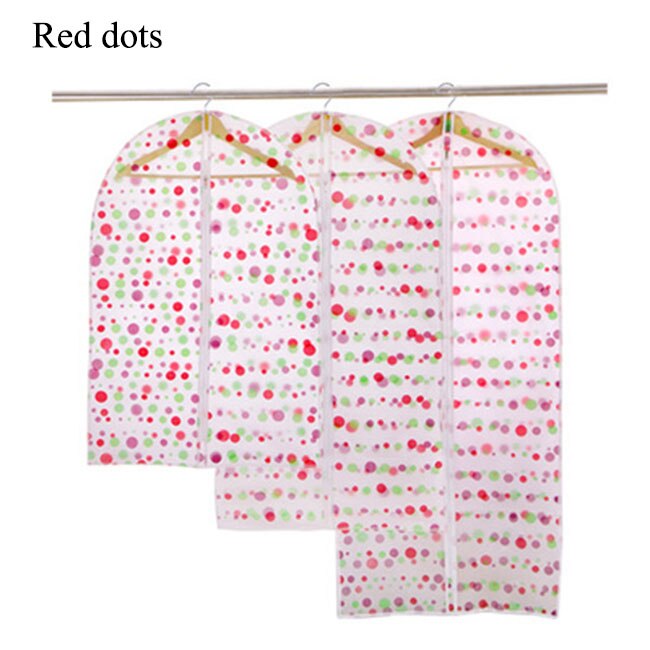 Beautiful flowers Translucent Dot PEVA Clothes Storage Bags Dust Cover Clothes Washable Tidy For Suit Jacket Jacket: 60x110cm / Red dots