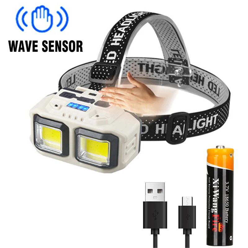 Krachtige COB LED-koplamp USB oplaadbare hoofdzaklamp Hoofdlamp 18650 batterij Waterdichte koplamp Camping Vissen Lantaarn: changeable