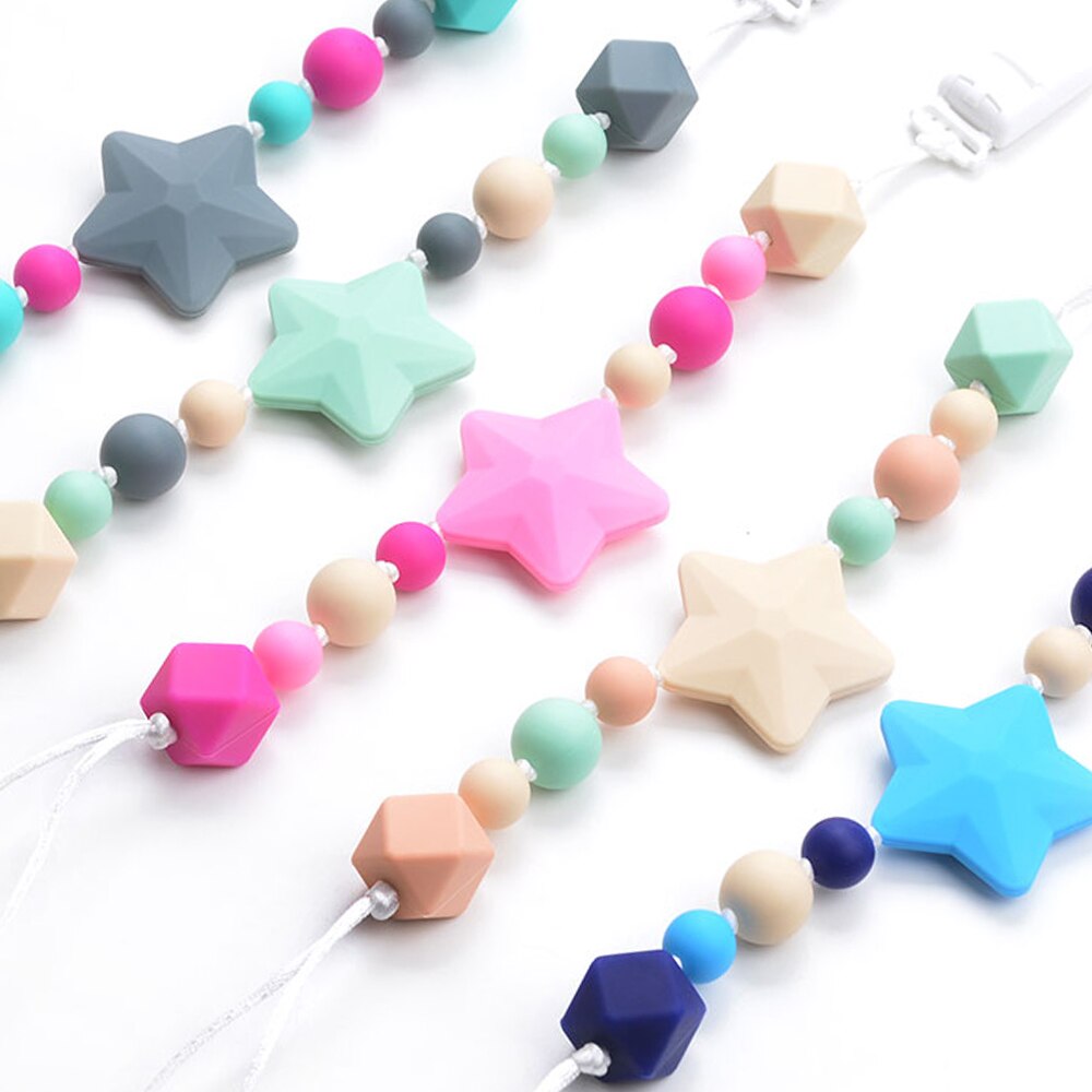LOFCA 5pcs Star Silicone Beads Soft teether Star Shape BPAFREE Baby Diy Jewelry Bracelet Necklace and Pendant Making Oral Care
