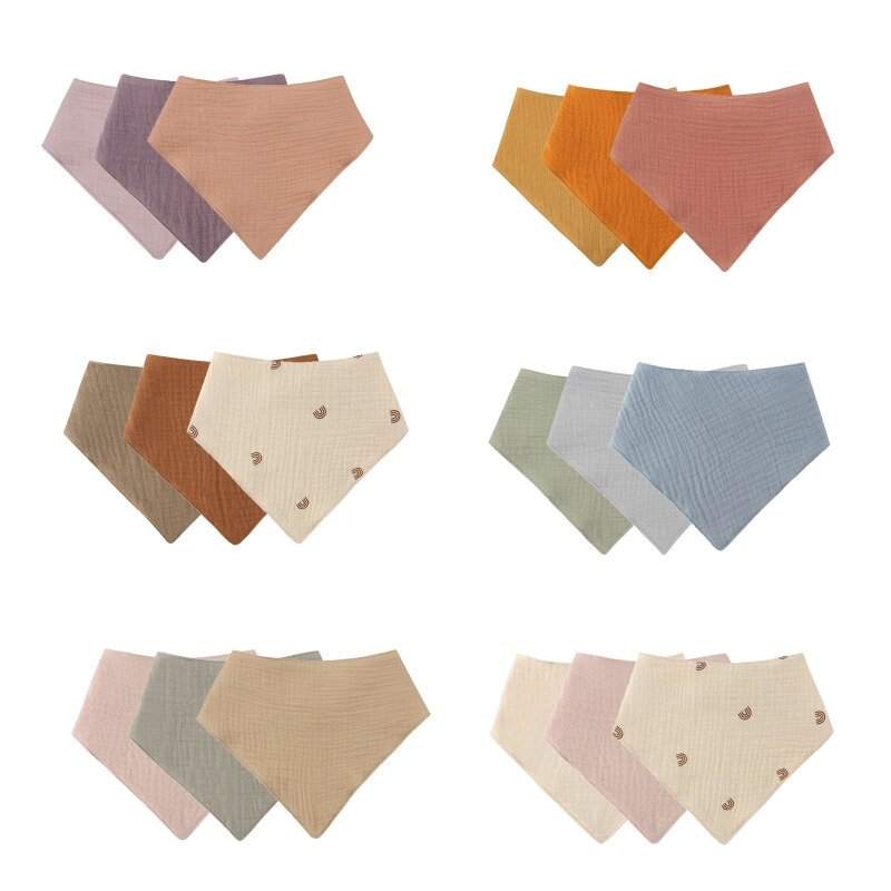 3Pcs Baby Bibs Cotton Newborn Snap Button Soft Triangle Saliva Towel Burp Cloth D5QA