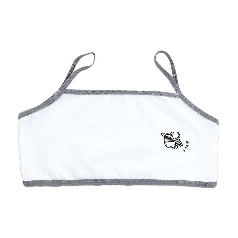 Puberty Girls Single Layer Training Bra Cartoon Zebra Spaghetti Strap Underwear: Gray