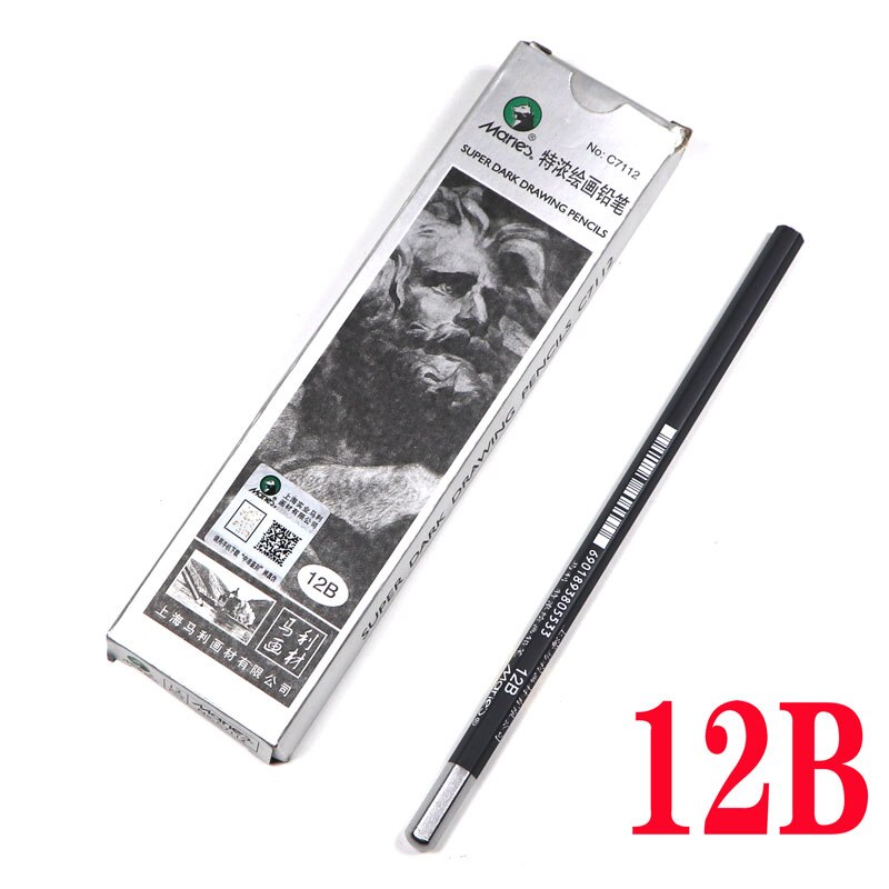 12pcs / box wooden sketch drawing writing pencil art DIY complete set 2B / 4B / 6B / 10B / 12B / 14B: 7112-12B