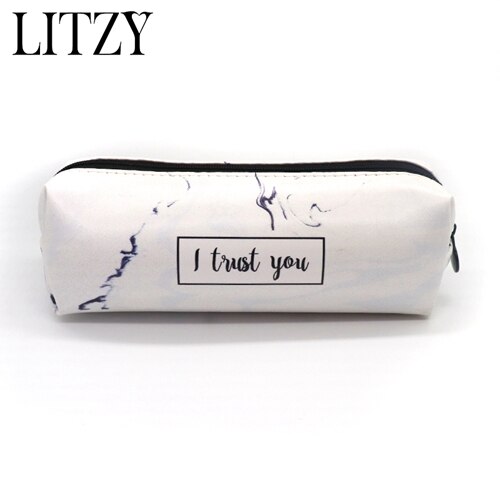 Marmer Etui School Leuke Potlood Gevallen Voor Meisjes Jongen Kawaii Lederen Grote Pen Tas Pencilcase Zakje School Briefpapier: Light blue 1