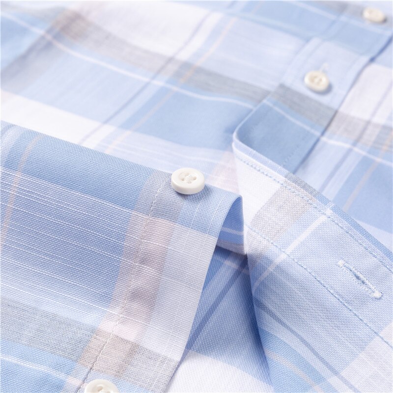 Pure Cotton Plaid Shirts For Men Short Sleeve Checkered Shirts Male Cool Summer Breathable with Pocket