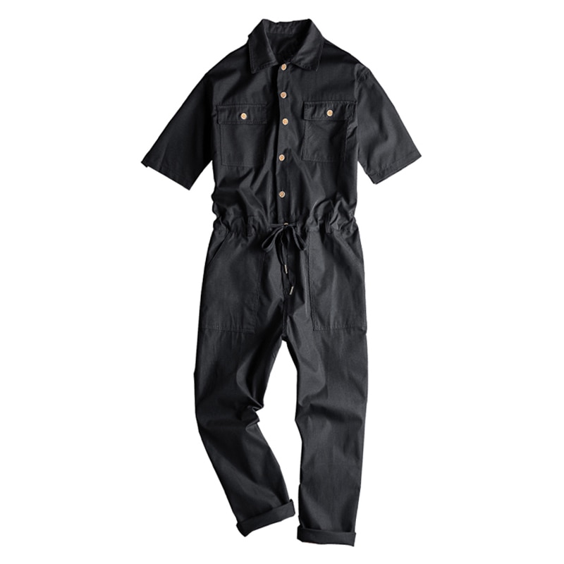 Sokotoo Men's short sleeve ankle length jumpsuits Casual loose pockets overalls Coveralls Black Yellow