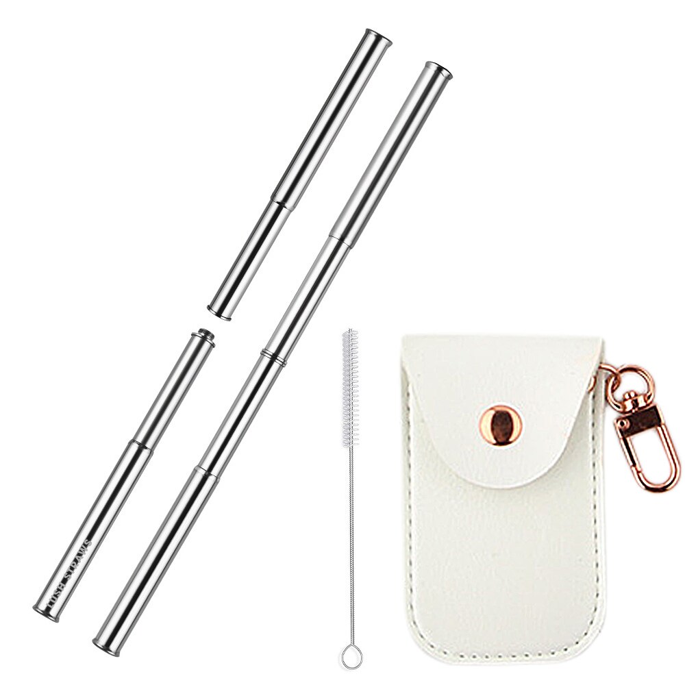 Portable Stainless Steel Reusable Metal Straw Portable Collapsible Foldable with Case Cleaning Brush Bar Drinking Accessories