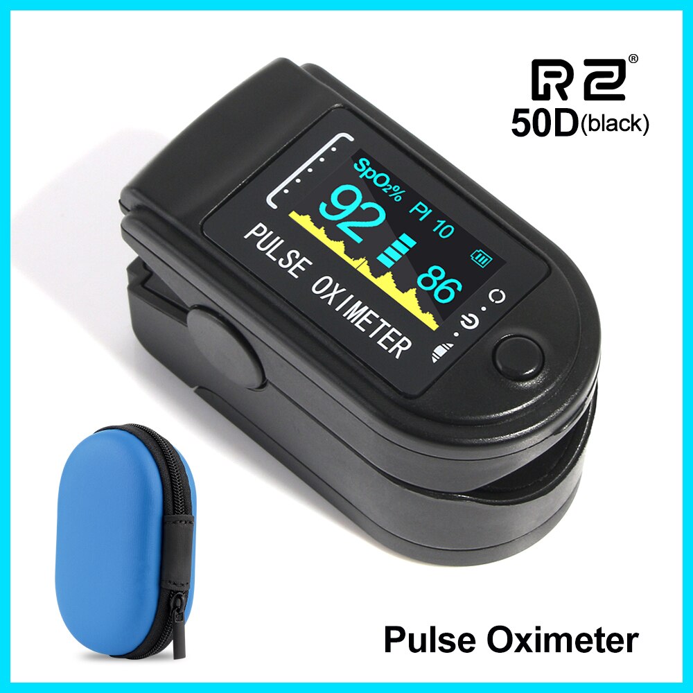 RZ Fingertip Pulse Oximeter Blood Oxygen SPO2 PR Saturimetro with Sleep Monitor Portable Pulse Oximeter: 50D-1- Black-bag